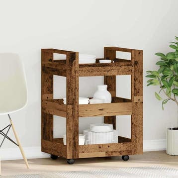 vidaXL Keuken Trolley Eikenhout 60 x 45 x 80 cm Bewerkt hout, Verzenden, Nieuw