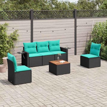 vidaXL 6-delige tuinbankset met kussens van zwart polyrotan, Verzenden