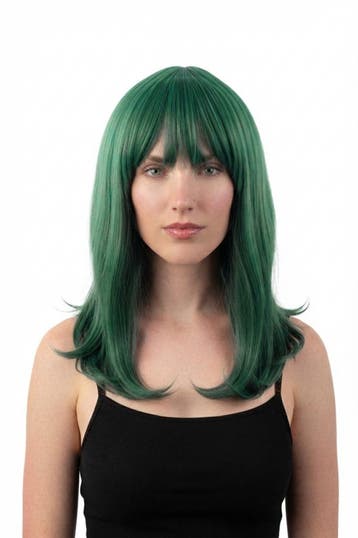 KIMU® Luxe Groene Pruik Schouderlengte Haarwerk Stijl Pony G, Ophalen of Verzenden