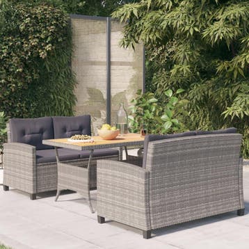 vidaXL 3-delige Tuinset met kussens poly rattan grijs, Verzenden, Nieuw, Tuinset