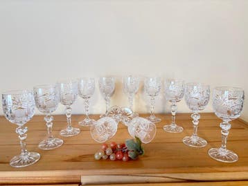 12 x geschliffenes Böhmisches Bleikristall - Wijnglas -, Antiek en Kunst