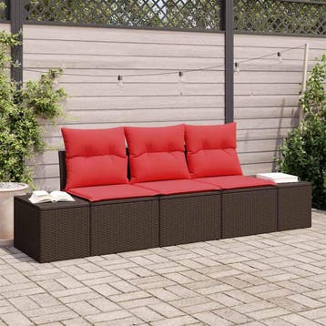 vidaXL Tuinbank Set 3 st Bruin en Rood poly rattan, Verzenden