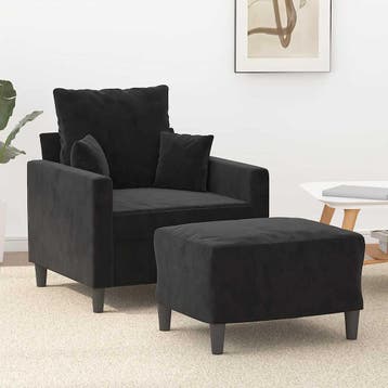vidaXL Fauteuil met voetenbank / zetel 60 cm fluweel zwart, Verzenden