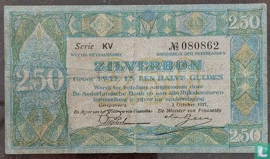 Zilverbon Nederland 2,5 Gulden (PL13d) - 1927, Postzegels en Munten, Bankbiljetten | Nederland, Los biljet, Verzenden