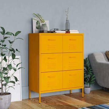 vidaXL Ladekast 80x35x101,5 cm staal mosterdgeel, Verzenden