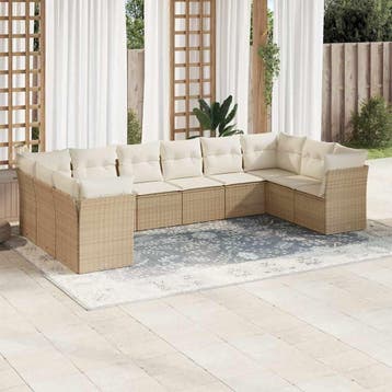 vidaXL 10-delige Loungeset met kussens poly rattan beige, Verzenden, Loungeset
