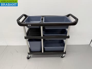 HCB Kunststof afruimwagen afruimtrolley 3 lagen met 5 bakken, Ophalen of Verzenden