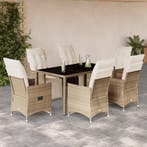vidaXL 7-delige Bistroset met kussens poly rattan beige, Verzenden