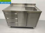RVS Spoeltafel Spoelbak klapdeuren en laden 120 cm Horeca, Ophalen of Verzenden