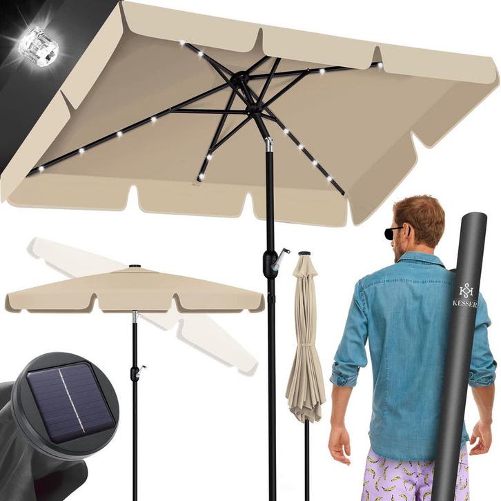 Stokparasol - Parasol - 125x205 cm - Tuinparasol - LED - Bei, Jardin & Terrasse, Parasols, Envoi