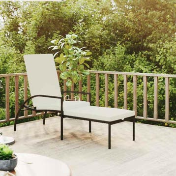 vidaXL Ligbed met voetensteun polyetheen rattan zwart, Verzenden, Nieuw