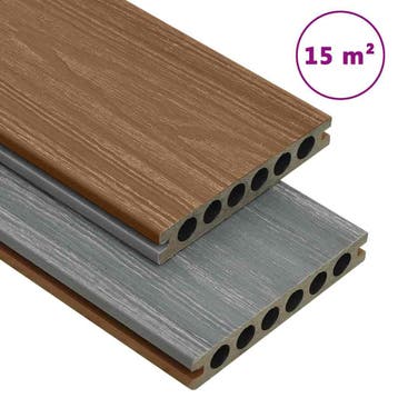 vidaXL Terrasplanken met accessoires 15 m² 4 m HKC bruin en, Doe-het-zelf en Bouw, Verzenden, Nieuw