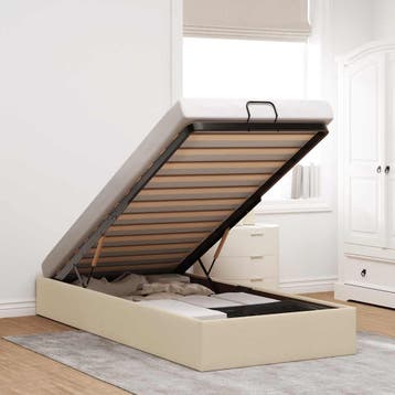 vidaXL Bedframe zonder matras 90x200 cm stof crèmekleurig, Verzenden