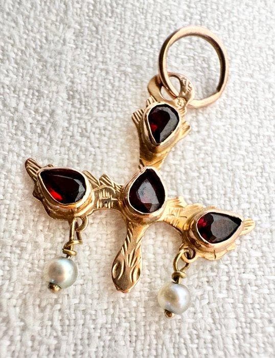 Hanger - 18 karaat Geel goud, Antiek Heilige Geest parel- en, Bijoux, Sacs & Beauté, Bijoux anciens