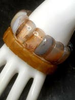 2 stuks stenen armbanden, dendritische agaat, gele agaat -