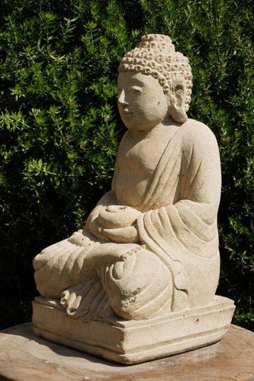 Statua Buddha Antica con Giara | Pietra Naturale Balinese