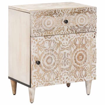 vidaXL Bedkast Wit 50 x 33 x 60 cm Massief Mango Hout, Verzenden