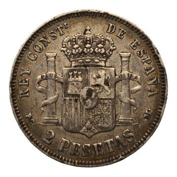 Spanje. 2 Pesetas Alfonso XIII 1891 Madrid