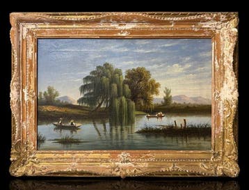 Nicola Palizzi (1820-1870) - Veduta fluviale con salici