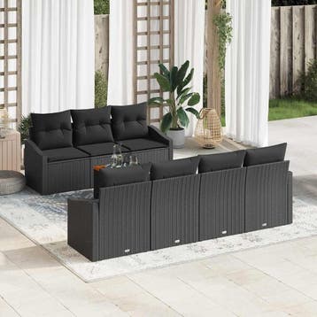 vidaXL Tuinbank Set 8 st Zwart poly rattan, Tuin en Terras, Verzenden, Nieuw