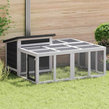vidaXL Konijnenhok 144x123x67,5 cm massief grenenhout grijs, Dieren en Toebehoren, Verzenden, Nieuw
