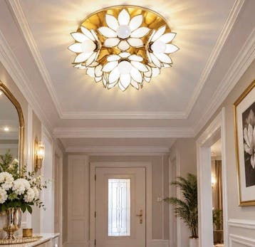 Regency Hollywood - Plafonnier - Verre, Laiton - Fleur de, Antiquités & Art