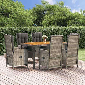 vidaXL 7-delige Tuinset met kussens poly rattan grijs, Verzenden, Nieuw, Tuinset