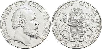 Vereinstaler, daalder 1865 Wuerttemberg Karl 1864-1891, Verzenden, België