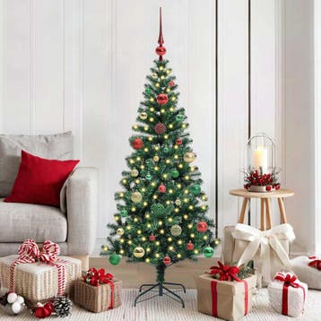 vidaXL Kunststof Voorverlichte Kerstboom Groen 150 cm PVC en, Verzenden, Nieuw