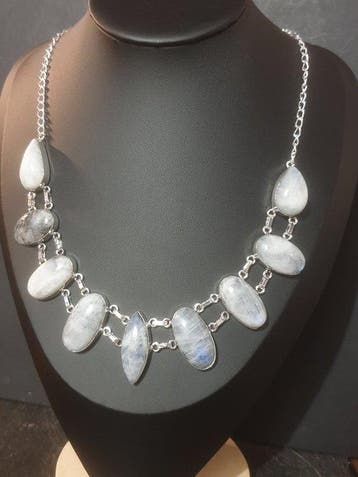 Pierre de lune arc-en-ciel - Collier ras du cou