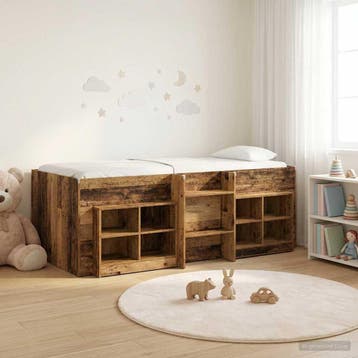vidaXL Loft Bed Frame met Kast met plank 3 st Oud hout, Verzenden, Nieuw