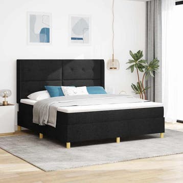 vidaXL Boxspring bed met hoofdeinde Zwart 180 x 200 cm Stof, Verzenden, Nieuw