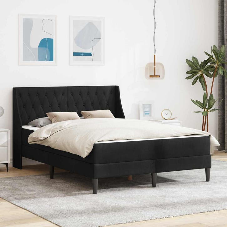 vidaXL Bedframe met matras met matras Zwart 140 x 200 cm, Huis en Inrichting, Slaapkamer | Matrassen en Bedbodems, Nieuw, Verzenden
