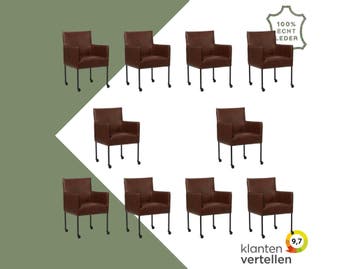 Set van 10 Leren eetkamerstoelen Desire - Granada Cognac, Ophalen of Verzenden, Nieuw, Leer, Eén