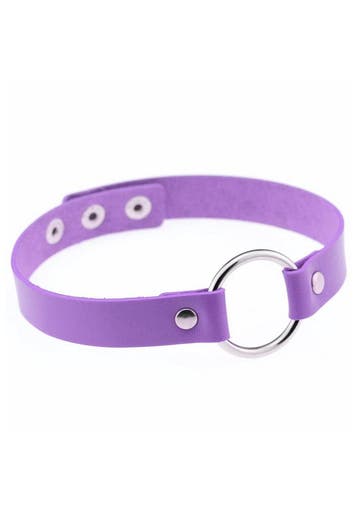 KIMU® Choker Lila Ring Pu Leer Collar Ketting Halsband Paars, Handtassen en Accessoires, Kettingen, Ophalen of Verzenden, Nieuw