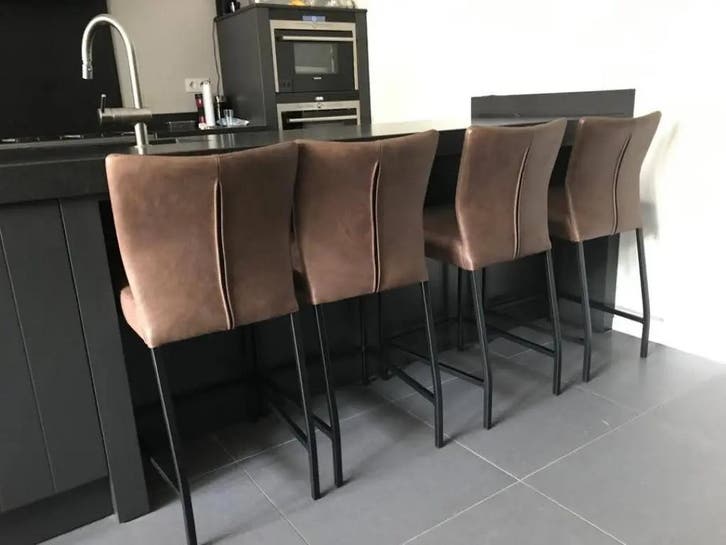 Set van 4 leren barkrukken - bruin leer, Huis en Inrichting, Barkrukken, Nieuw, 1 kruk, Ophalen of Verzenden