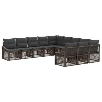 vidaXL Tuinbank Set 11 pcs Grijs poly rattan, Tuin en Terras, Verzenden, Nieuw