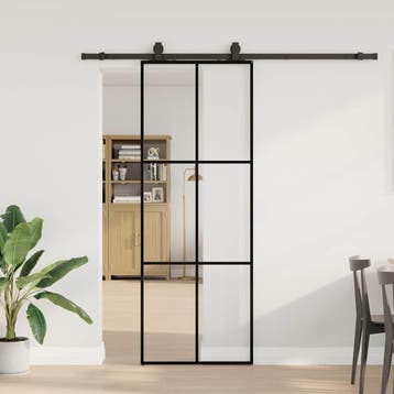 vidaXL Schuifdeur met beslagset 76x205 cm ESG glas zwart, Verzenden