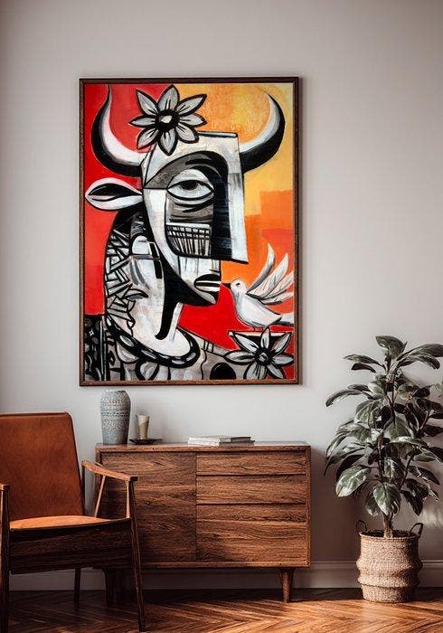 E. Pérez Lezcano - “Diálogo entre Toro y Paloma” XL (No, Antiek en Kunst, Kunst | Schilderijen | Modern