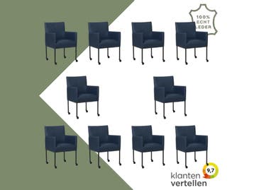 Set van 10 Leren eetkamerstoelen Desire - Toledo Kobalt, Ophalen of Verzenden, Nieuw, Leer, Eén