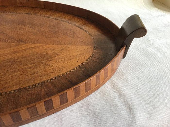 Dienblad - Hout - Groot dienblad intarsia., Antiquités & Art, Curiosités & Brocante