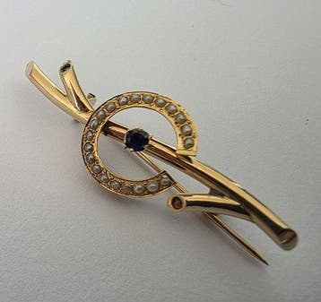 Broche - 18 carats Or jaune Saphir - Perle