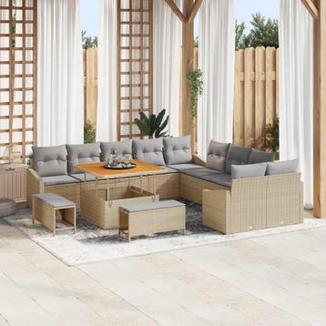 vidaXL Tuinbank Set met kussen met opslag 13 pcs Beige Poly, Verzenden, Nieuw