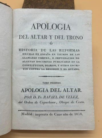 Fray Rafael de Vélez - Apología del Altar y del Trono - 1818