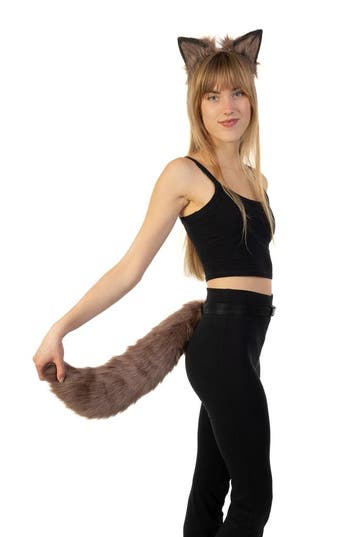 KIMU® Haarband Furry Oren Staart Set Bruin Taupe Kat Poes Vo, Ophalen of Verzenden, Nieuw