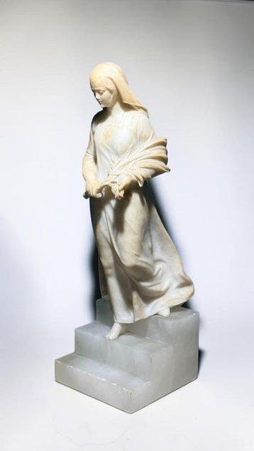 Statue, Fanciulla con fiori - 47 cm - Albâtre