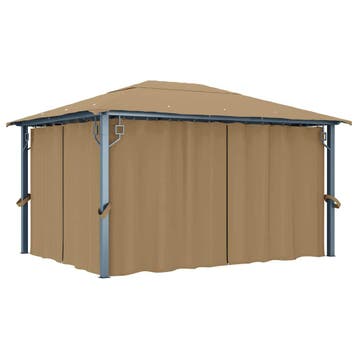 vidaXL Prieel met gordijn 400x300 cm aluminium taupe, Verzenden