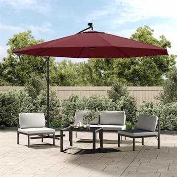 vidaXL Zweefparasol met LED-verlichting 350 cm bordeauxrood, Verzenden, Nieuw