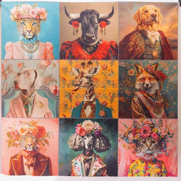 AA174 - Pop Art Dierenportretstof – 9 iconische panelen in, Antiquités & Art, Art | Objets design
