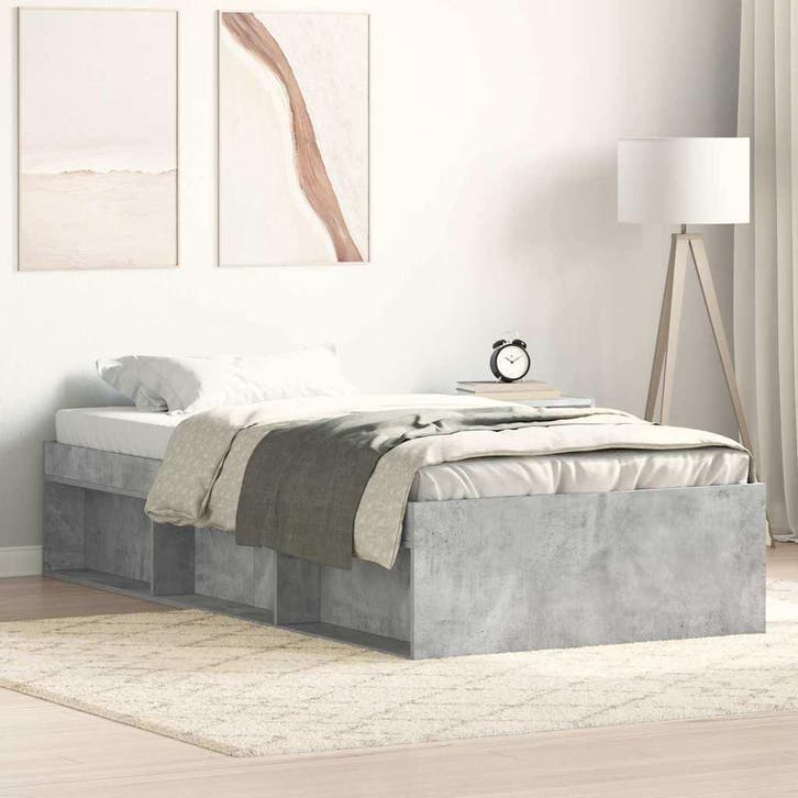 vidaXL Bedframe betongrijs 90x200 cm, Huis en Inrichting, Slaapkamer | Bedden, Nieuw, Verzenden